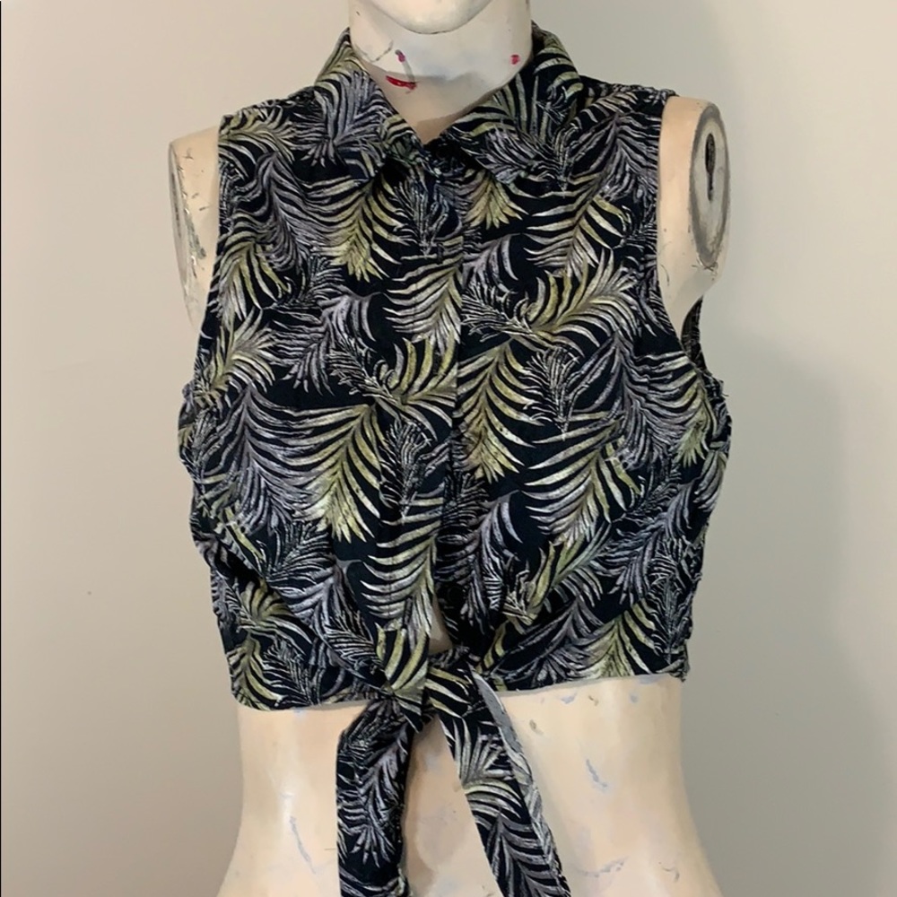 Palm Frond Print Crop Tie Top